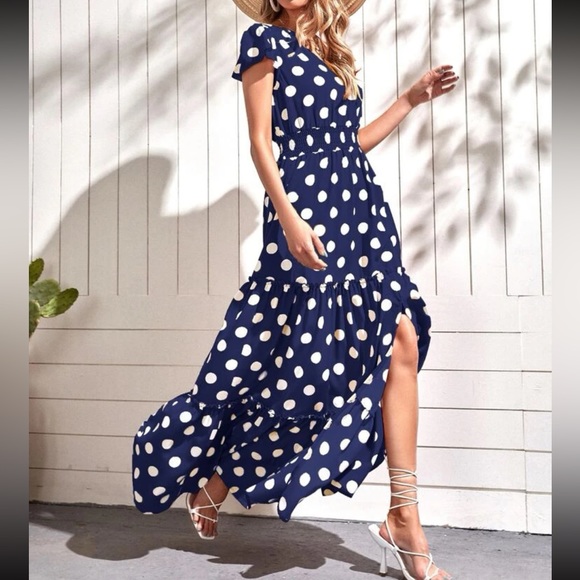 Boho polka dot split thigh maxi dress - Picture 4 of 13